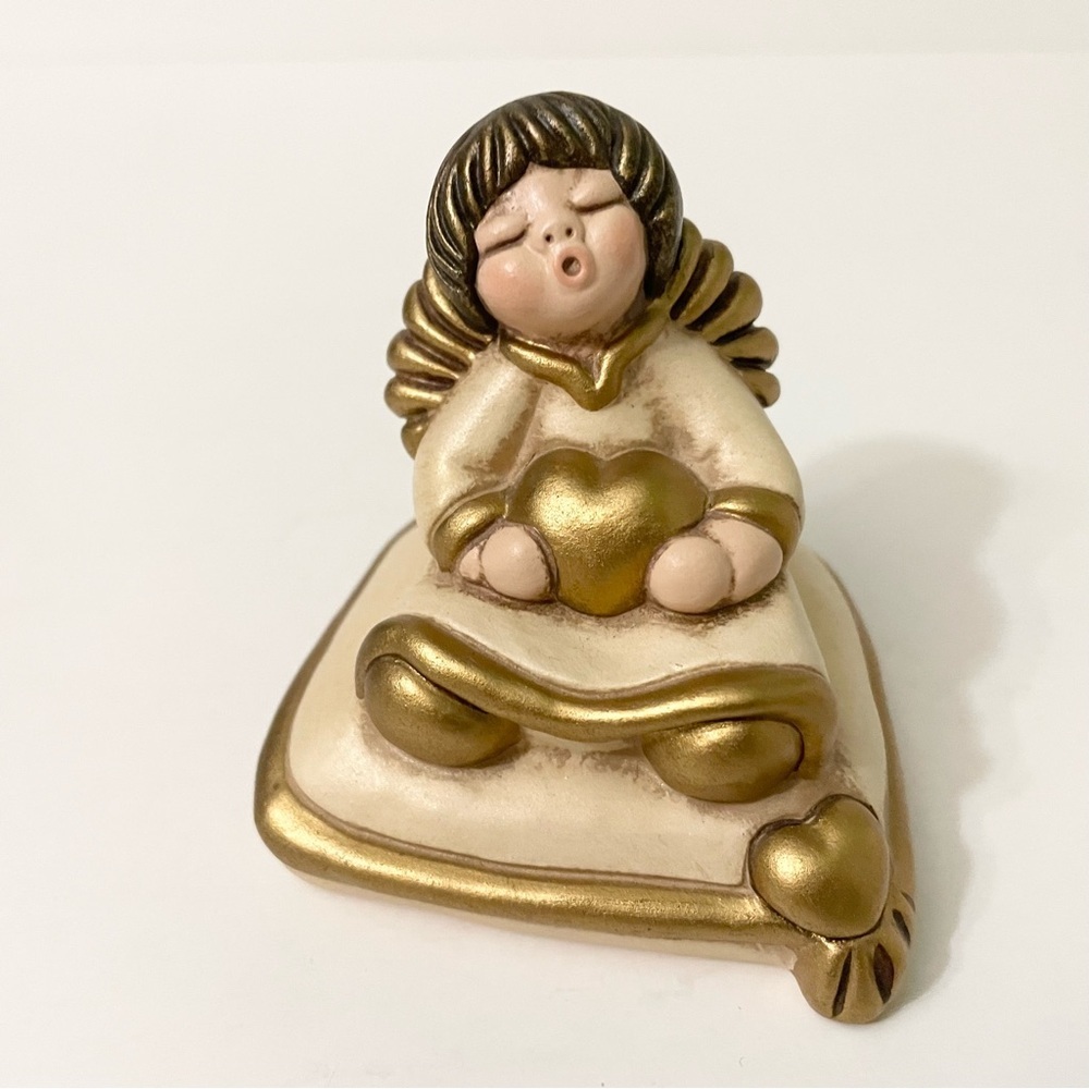 Vintage Thun Sleeping Angel with Gold Heart Ceramic Figurine Italy